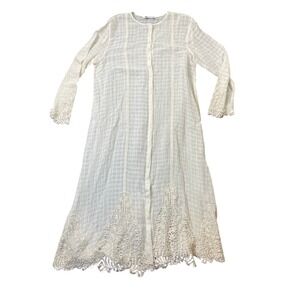 Zara Dress Large Button Up Ivory (no stains) 100% Cotton Embroidered Bottom Cuff